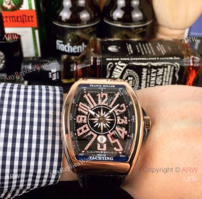 Swiss Copy Franck Muller Vanguard Yachting v45 Watch Rose Gold Black Face